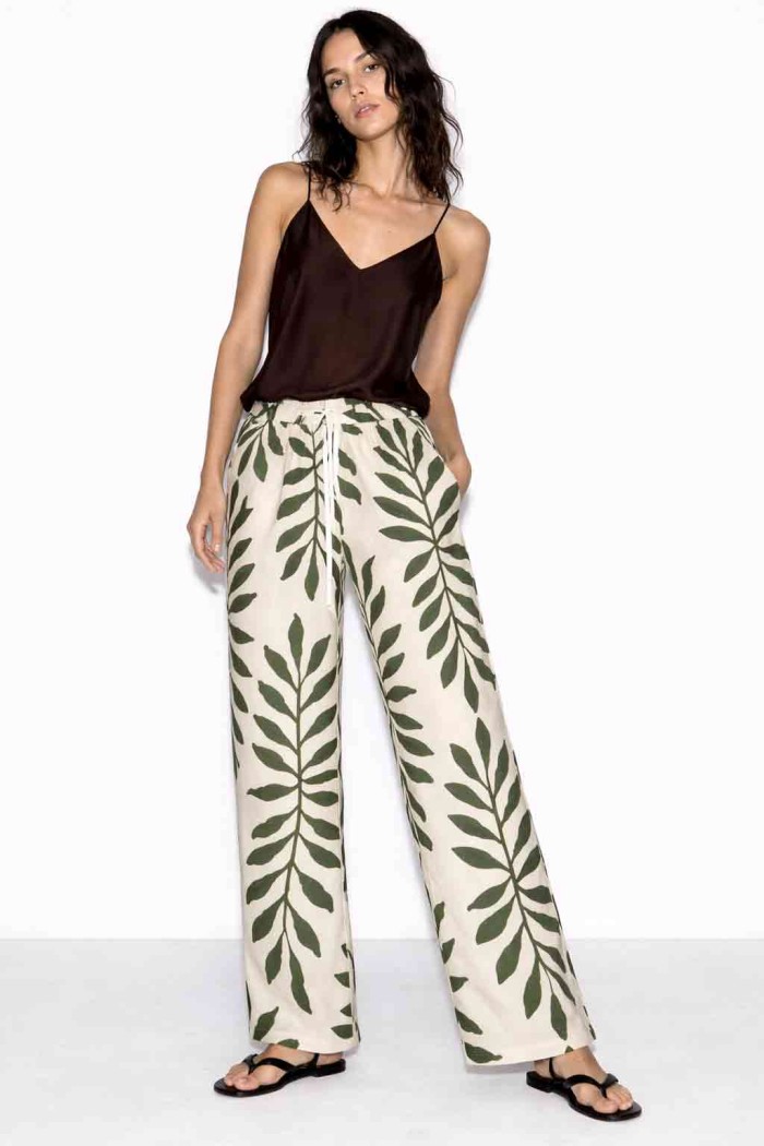 PANTALÓN MUJER ANCHO ESTAMPADO HOJAS GRANDES CINTURA ELÁSTICA VERANO BOHO VARIOS COLORES TY-H2507