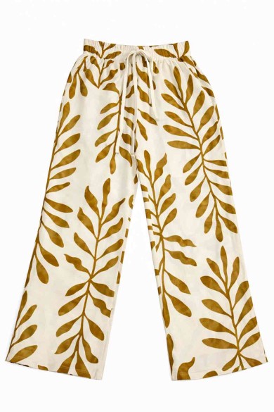 PANTALÓN MUJER ANCHO ESTAMPADO HOJAS GRANDES CINTURA ELÁSTICA VERANO BOHO VARIOS COLORES TY-H2507