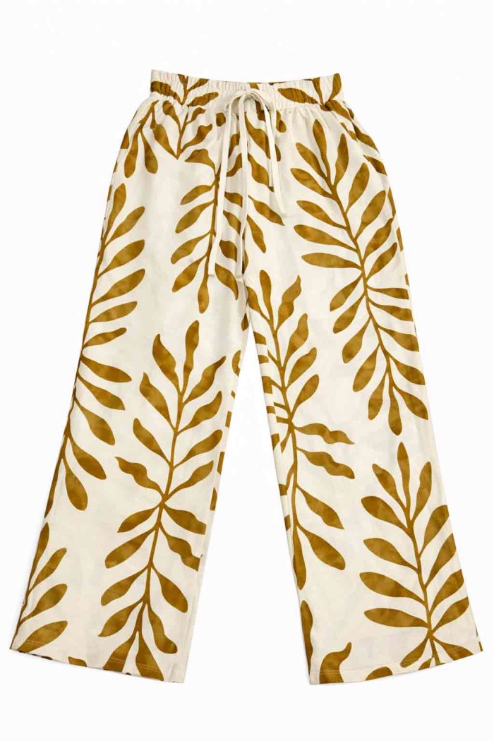 PANTALÓN MUJER ANCHO ESTAMPADO HOJAS GRANDES CINTURA ELÁSTICA VERANO BOHO VARIOS COLORES TY-H2507