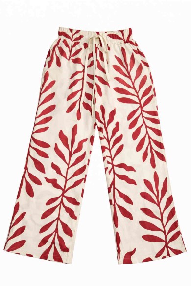 PANTALÓN MUJER ANCHO ESTAMPADO HOJAS GRANDES CINTURA ELÁSTICA VERANO BOHO VARIOS COLORES TY-H2507