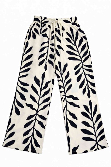 PANTALÓN MUJER ANCHO ESTAMPADO HOJAS GRANDES CINTURA ELÁSTICA VERANO BOHO VARIOS COLORES TY-H2507