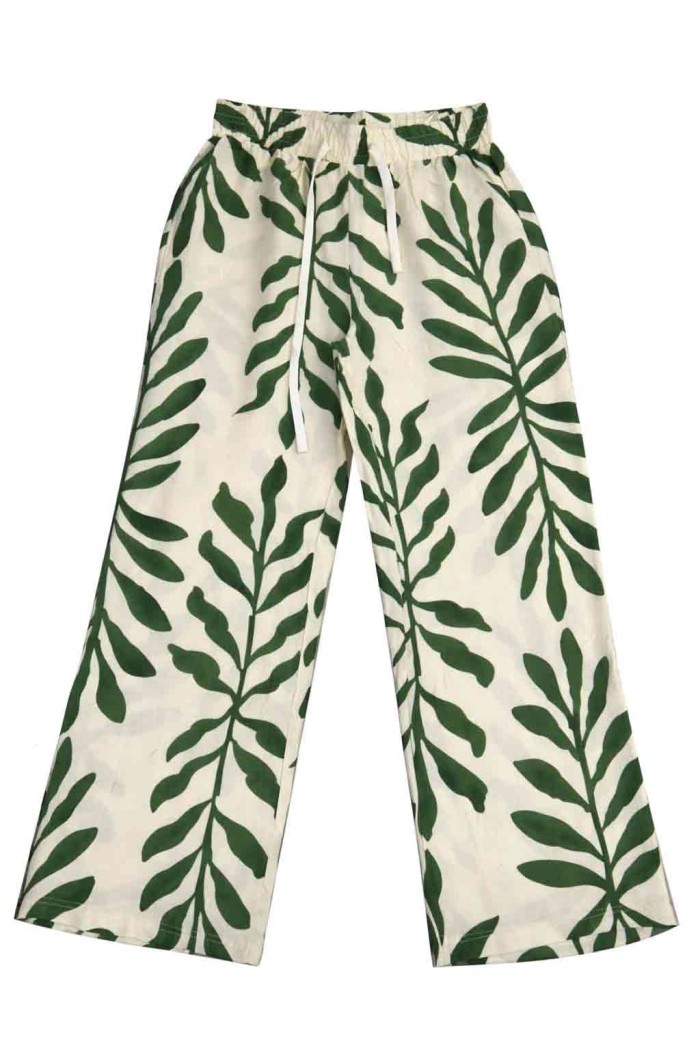 PANTALÓN MUJER ANCHO ESTAMPADO HOJAS GRANDES CINTURA ELÁSTICA VERANO BOHO VARIOS COLORES TY-H2507