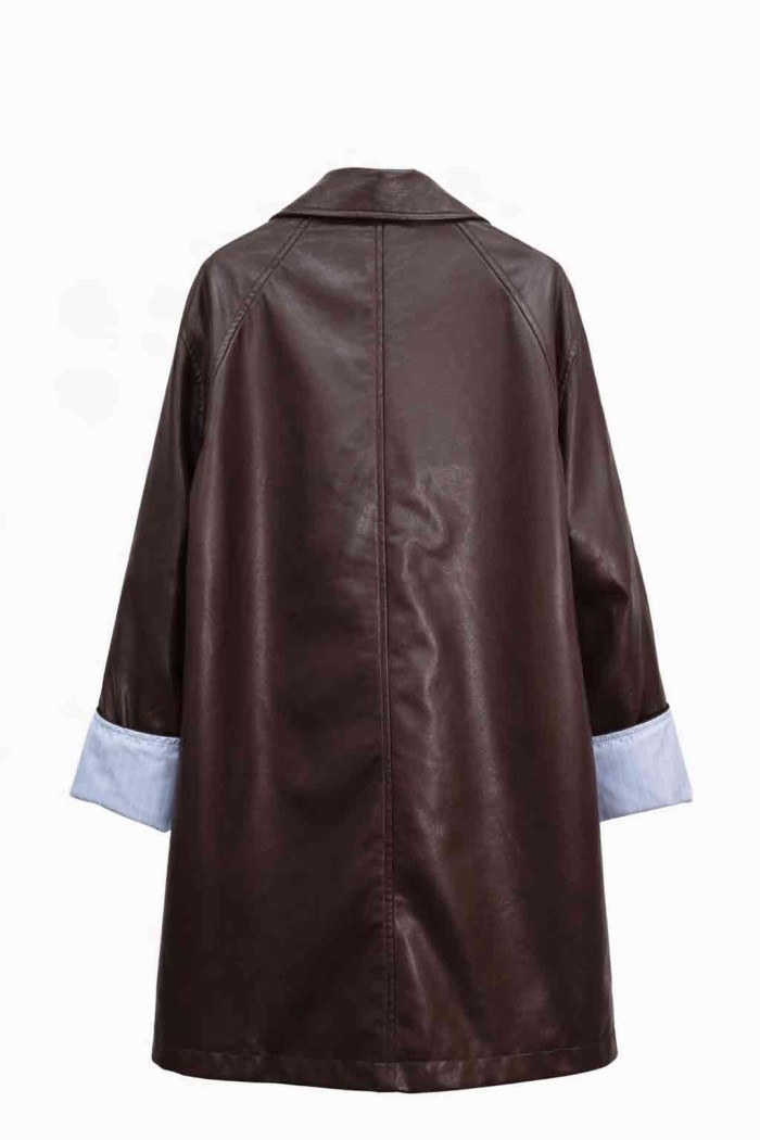 CHAQUETA LARGA TIPO POLIPIEL CON BOTONES Y CUELLO CLÁSICO MUJER VARIOS COLORES TY-M9293