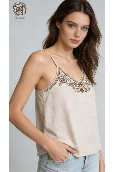 TOP MUJER TIRANTES CON BORDADO DETALLE BOHO VERANO DBT-X5742