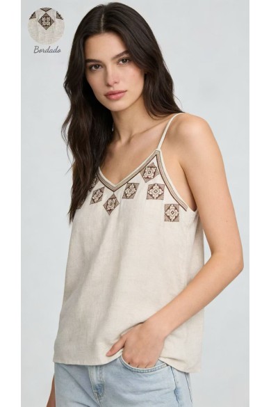 TOP MUJER TIRANTES CON BORDADO DETALLE BOHO VERANO DBT-X5739