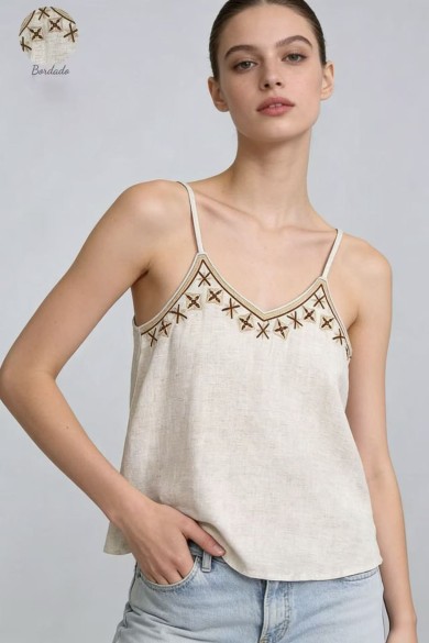 TOP MUJER TIRANTES CON BORDADO DETALLE BOHO VERANO DBT-X5740