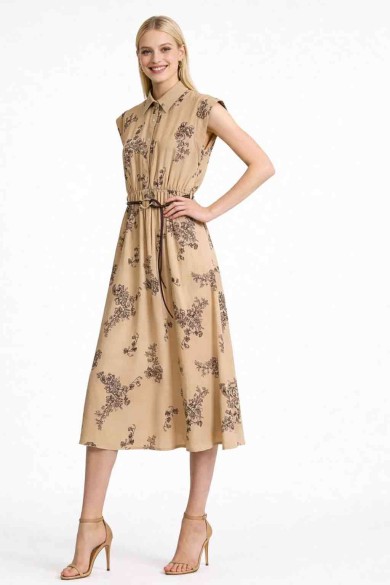 VESTIDO MUJER MIDI ESTAMPADO FLORES CON CINTURÓN CUELLO CAMISA VERANO VARIOS COLORES DBT-X6121