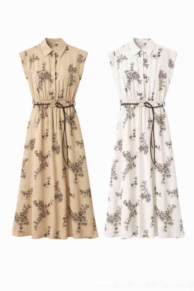VESTIDO MUJER MIDI ESTAMPADO FLORES CON CINTURÓN CUELLO CAMISA VERANO VARIOS COLORES DBT-X6121