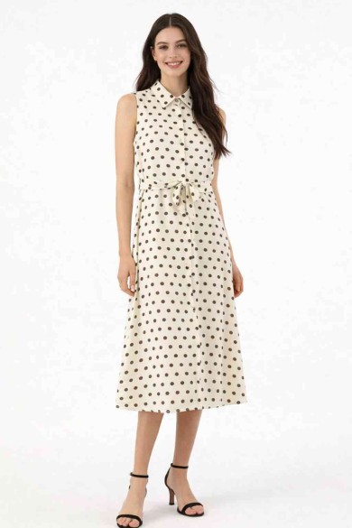 VESTIDO MUJER MIDI ESTAMPADO LUNARES CON CINTURÓN CUELLO CAMISA VERANO VARIOS COLORES DBT-X6158