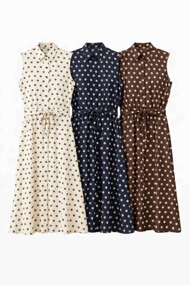 VESTIDO MUJER MIDI ESTAMPADO LUNARES CON CINTURÓN CUELLO CAMISA VERANO VARIOS COLORES DBT-X6158