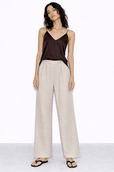 PANTALÓN MUJER ANCHO LISO CINTURA ELÁSTICA CASUAL VERANO VARIOS COLORES TY-H2428