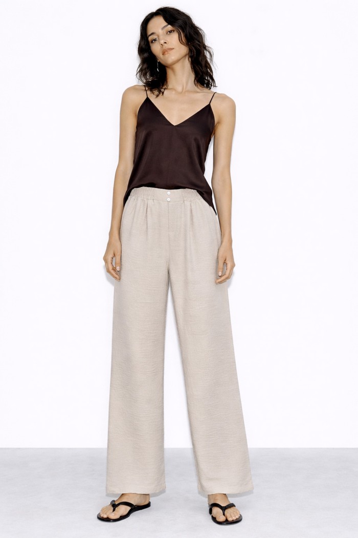 PANTALÓN MUJER ANCHO LISO CINTURA ELÁSTICA CASUAL VERANO VARIOS COLORES TY-H2428