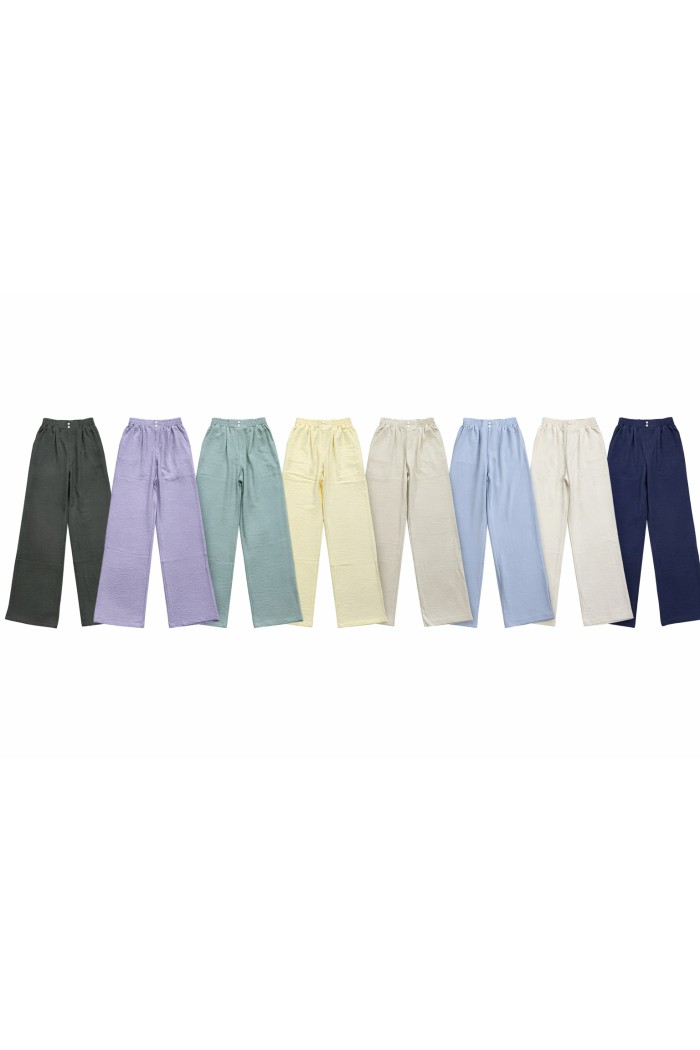 PANTALÓN MUJER ANCHO LISO CINTURA ELÁSTICA CASUAL VERANO VARIOS COLORES TY-H2428