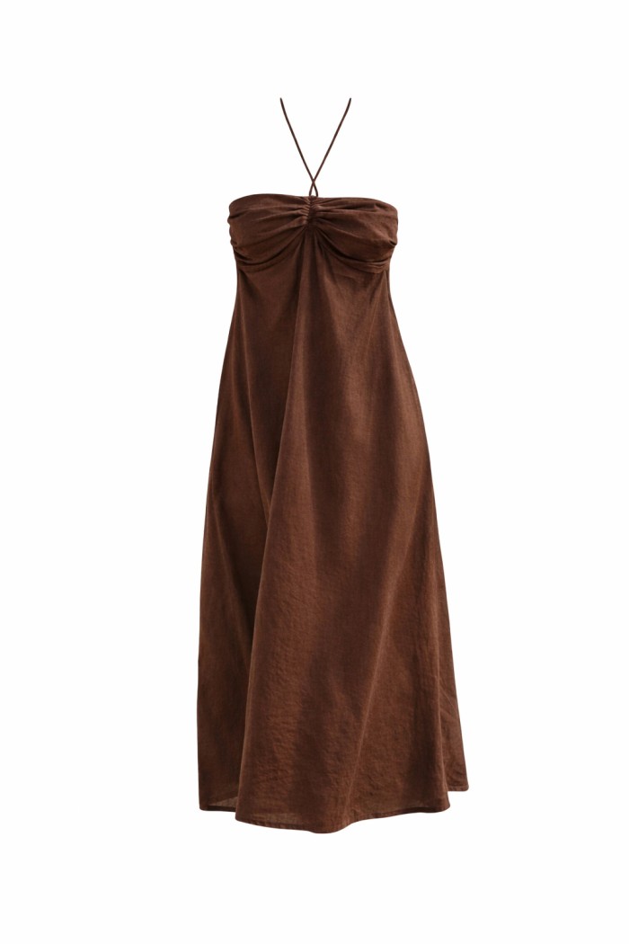 VESTIDO LARGO MUJER HALTER ESCOTE FRUNCIDO FLUIDO VERANO ELEGANTE FBZMR22453