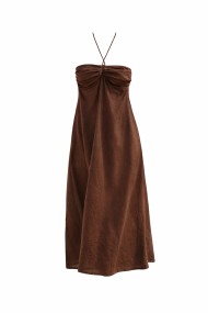 VESTIDO LARGO MUJER HALTER ESCOTE FRUNCIDO FLUIDO VERANO ELEGANTE FBZMR22453
