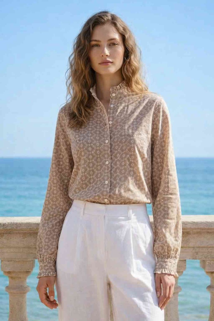 BLUSA MUJER ESTAMPADO CUELLO ALTO MANGA LARGA ESTILO ELEGANTE DD-1D2060