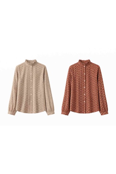 BLUSA MUJER ESTAMPADO CUELLO ALTO MANGA LARGA ESTILO ELEGANTE DD-1D2060