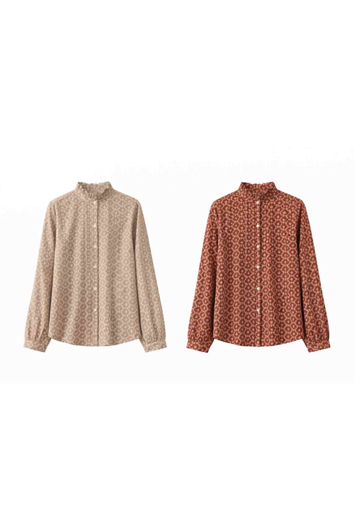 BLUSA MUJER ESTAMPADO CUELLO ALTO MANGA LARGA ESTILO ELEGANTE DD-1D2060