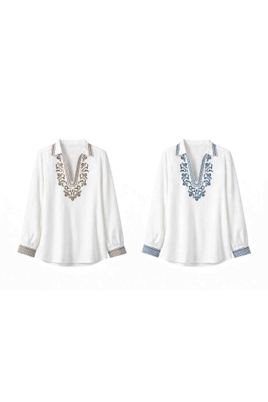 BLUSA MUJER BORDADO ESCOTE V MANGA LARGA ESTILO BOHO DD-1D2052