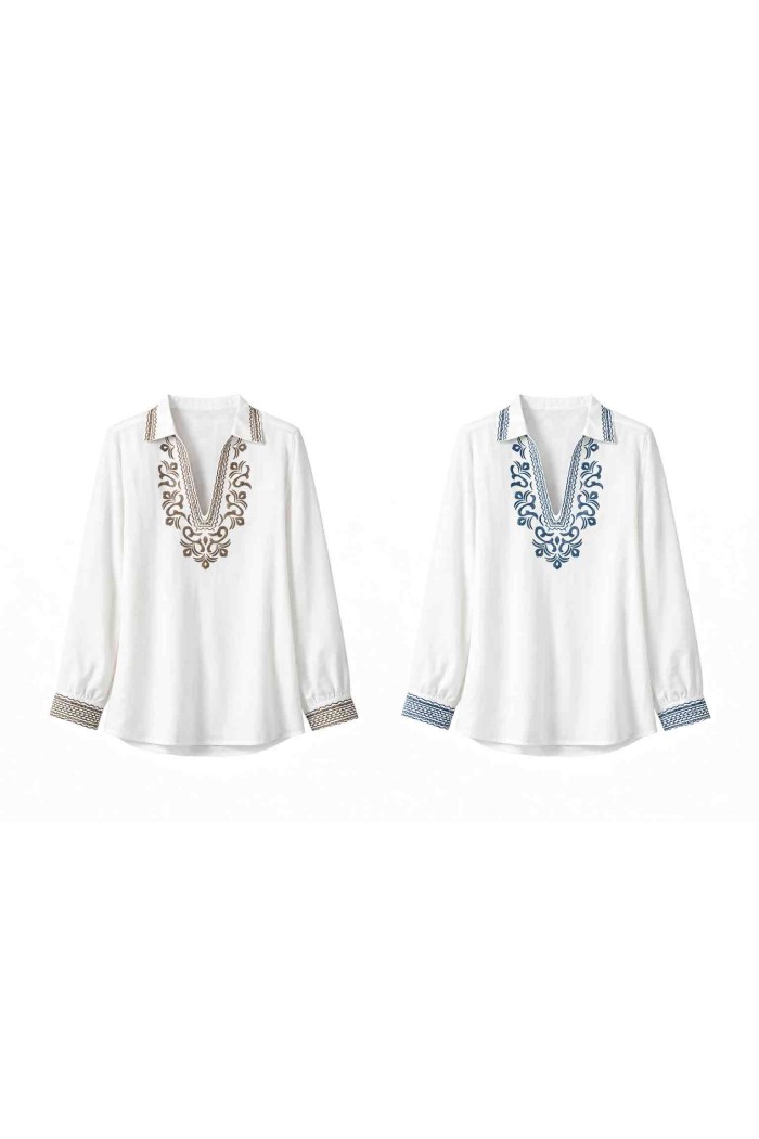 BLUSA MUJER BORDADO ESCOTE V MANGA LARGA ESTILO BOHO DD-1D2052