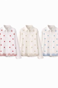 BLUSA MUJER BORDADO FLORES MANGA LARGA CUELLO CAMISERO DD-1D2107