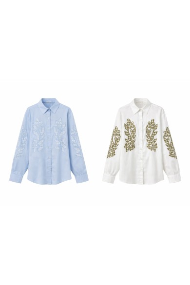 BLUSA MUJER BORDADA MANGA LARGA CUELLO CAMISA ESTILO ELEGANTE DD-1D2053