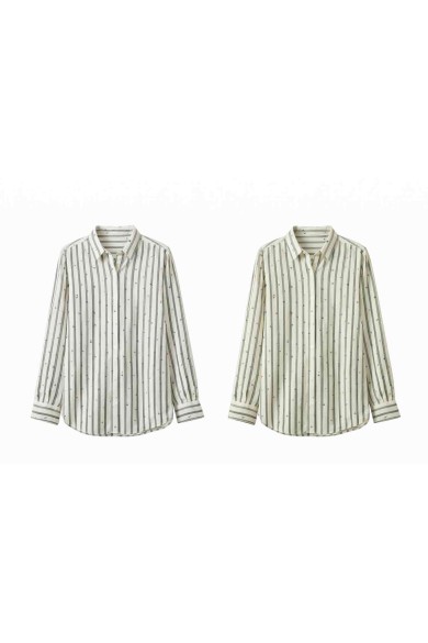 BLUSA MUJER RAYAS MANGA LARGA CUELLO CAMISA ESTILO CASUAL DD-1D2042