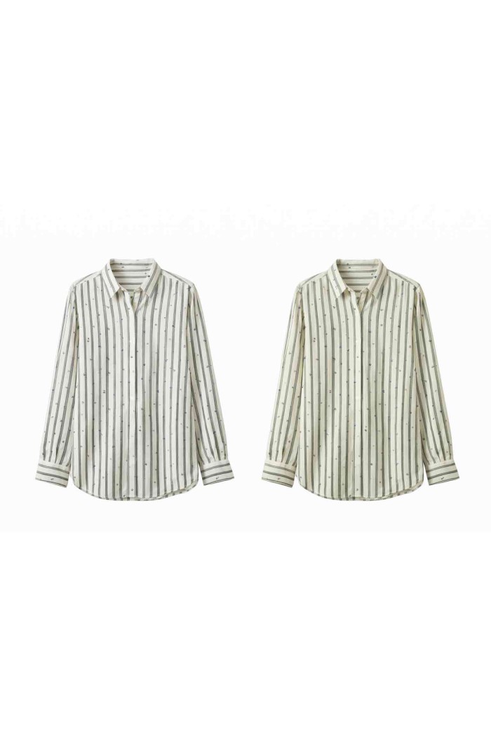 BLUSA MUJER RAYAS MANGA LARGA CUELLO CAMISA ESTILO CASUAL DD-1D2042
