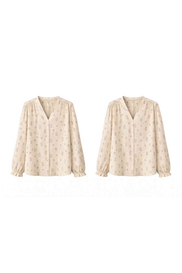 BLUSA MUJER ESTAMPADO FLORES MANGA LARGA CUELLO V ESTILO CASUAL DD-1D2040