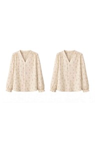 BLUSA MUJER ESTAMPADO FLORES MANGA LARGA CUELLO V ESTILO CASUAL DD-1D2040