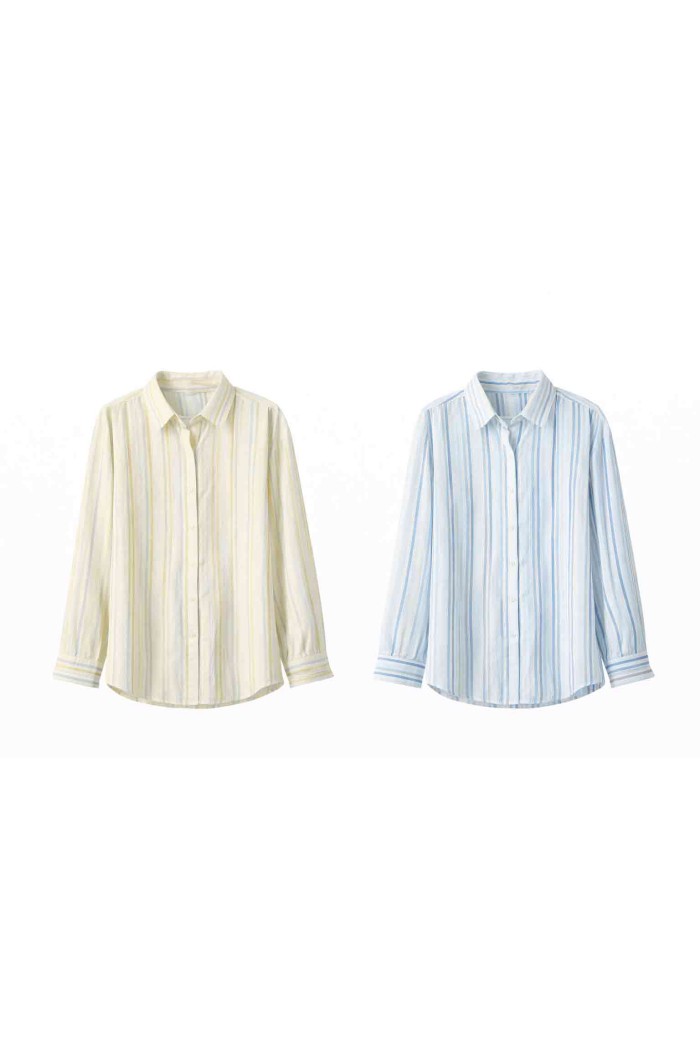 BLUSA MUJER RAYAS MANGA LARGA CUELLO CAMISA ESTILO CASUAL DD-1D2112