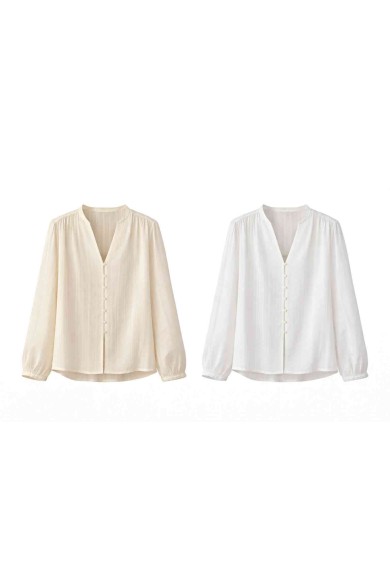 BLUSA MUJER LISA MANGA LARGA CUELLO V ESTILO ELEGANTE DD-1D2093