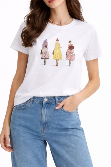 CAMISETA MUJER ESTAMPADO FIGURAS VARIOS DIBUJOS TY-K1866