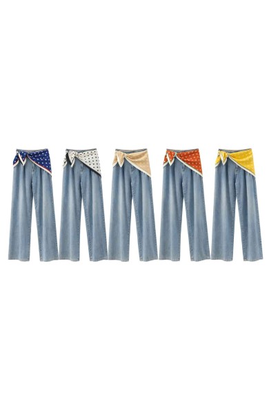 PANTALÓN VAQUERO ANCHO CON PAÑUELO VARIOS COLORES F-ZF32485