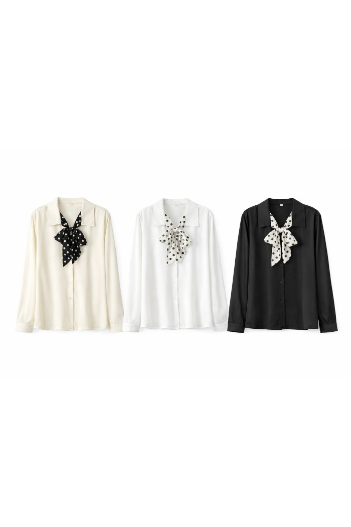 BLUSA CON LAZO Y ESTAMPADO DE LUNARES DBT-X713