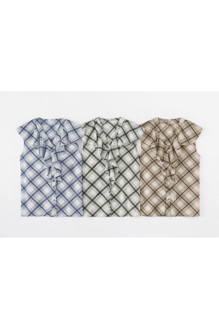 BLUSA DE CUADROS CON VOLANTES DBT-X6254