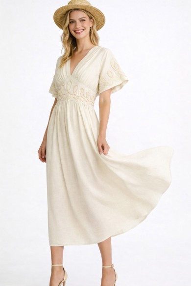 VESTIDO MIDI BOHO CON BORDADOS DBT-X6231