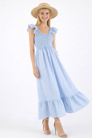 VESTIDO MIDI DE CUADROS CON TIRANTES DBT-X5984