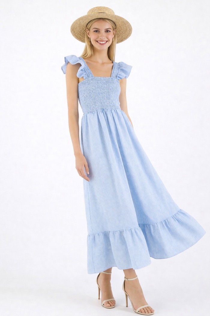 VESTIDO MIDI DE CUADROS CON TIRANTES DBT-X5984