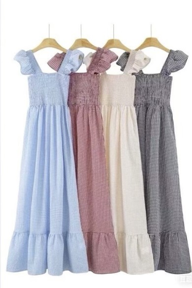 VESTIDO MIDI DE CUADROS CON TIRANTES DBT-X5984