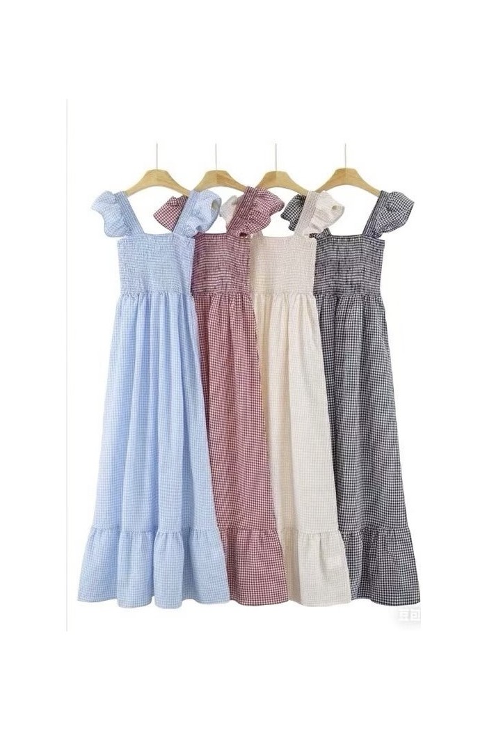 VESTIDO MIDI DE CUADROS CON TIRANTES DBT-X5984