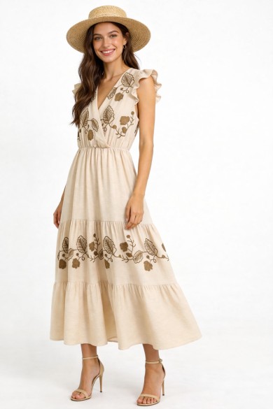 VESTIDO MIDI CON BORDADO FLORAL DBT-X6266