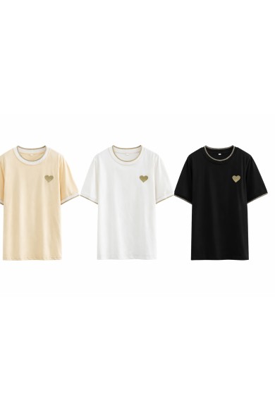 CAMISETA BÁSICA CON DETALLE DE CORAZÓN DBT-X5005