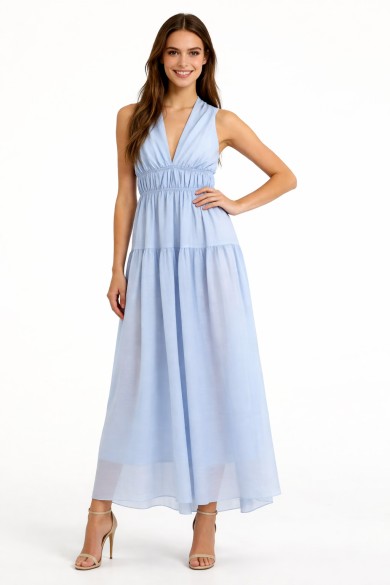 VESTIDO LARGO HALTER CON ESCOTE EN V DBT-M2616