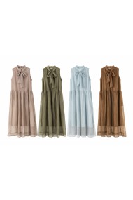 VESTIDO MIDI SIN MANGAS CON LAZO EN CUELLO Y TEJIDO PLISADO DBT-M2632