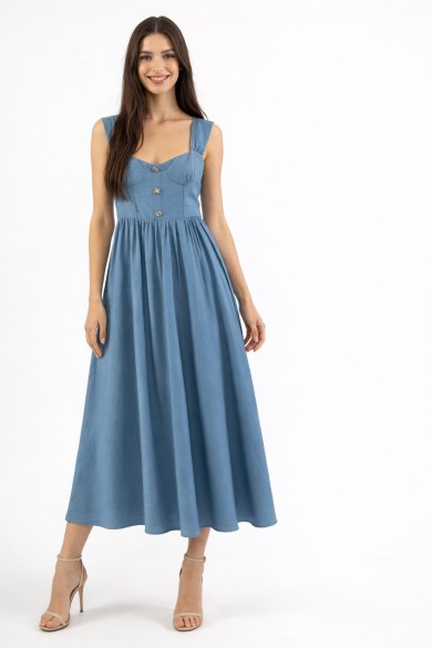 VESTIDO MIDI SIN MANGAS CON BOTONES DECORATIVOS DBT-X6130