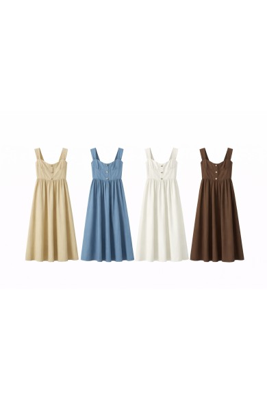 VESTIDO MIDI SIN MANGAS CON BOTONES DECORATIVOS DBT-X6130