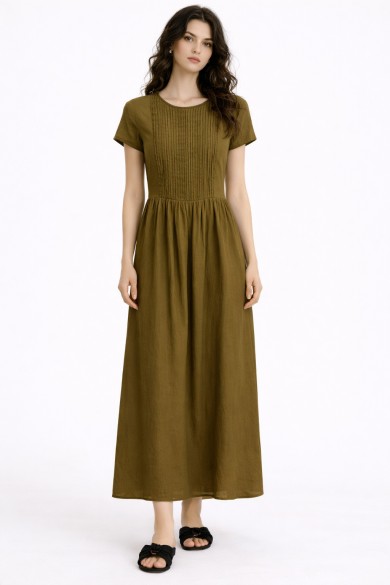 VESTIDO MIDI MANGA CORTA CON DETALLE PLISADO FBZMA1680