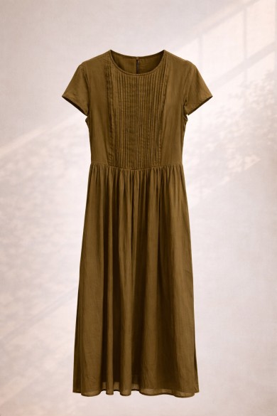 VESTIDO MIDI MANGA CORTA CON DETALLE PLISADO FBZMA1680