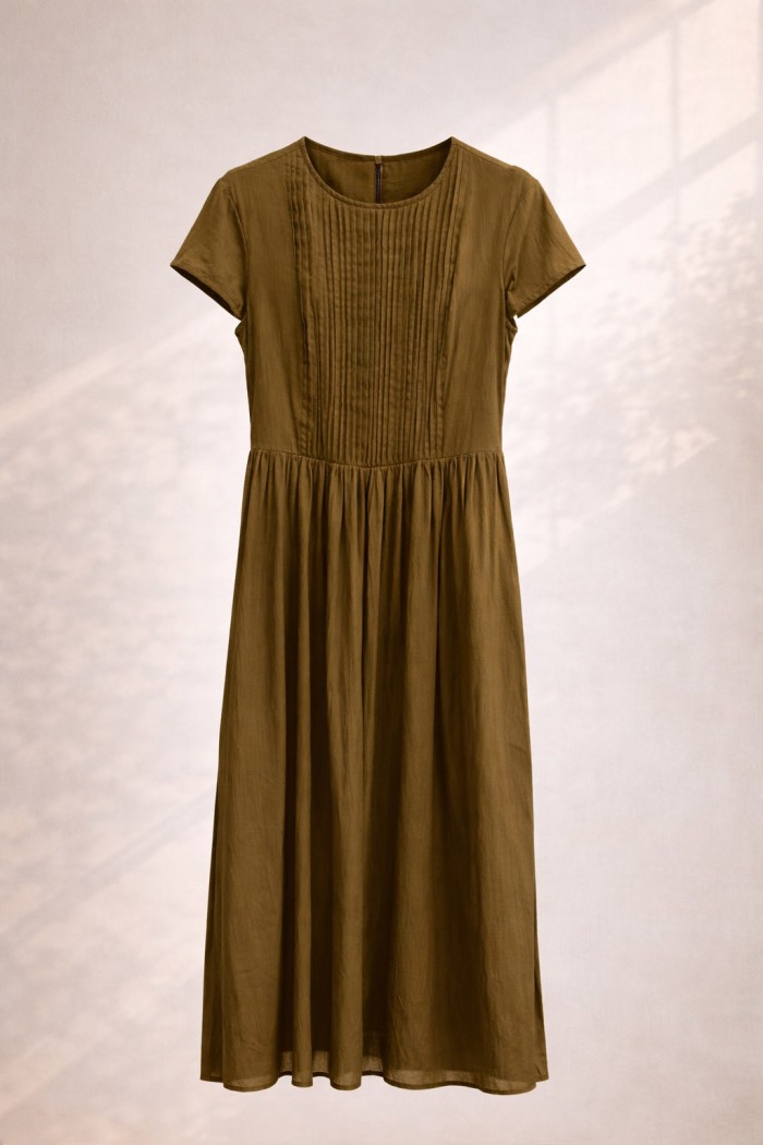 VESTIDO MIDI MANGA CORTA CON DETALLE PLISADO FBZMA1680